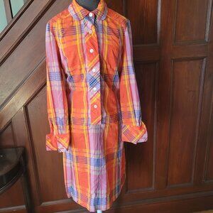 Vintage Beaumont Plaid Button-Up Dress With Long Sleeves - Womens Size S